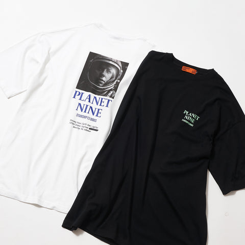 Product Color Variation Photo. On the left: Back of the white T-shirt. On the right: Front of the black T-shirt.