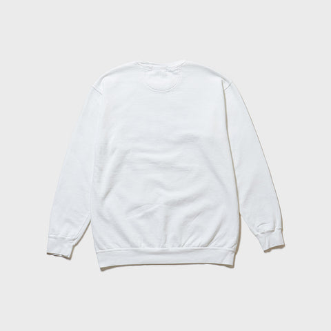 Product Back Photo: A cool sweatshirt in white, dyed with direct reactive (direct response dyeing) method. The back is unprinted, and the fabric, being directly reactive dyed, has a slightly softer feel compared to the black version.